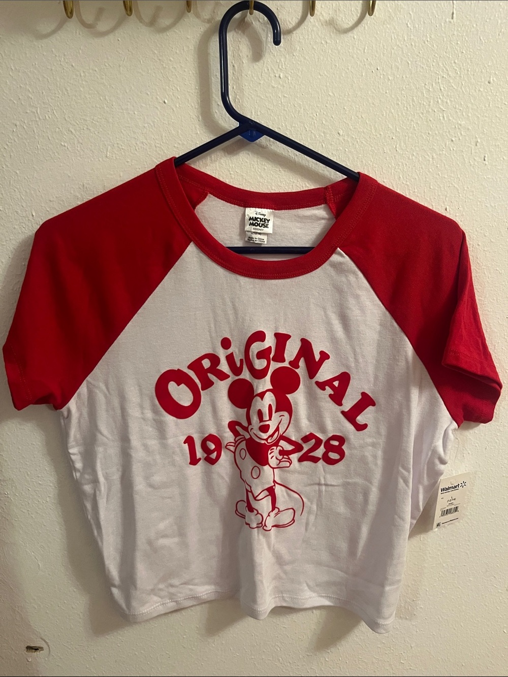 Freeze White and Red Raglan Tee with Mickey Graphic